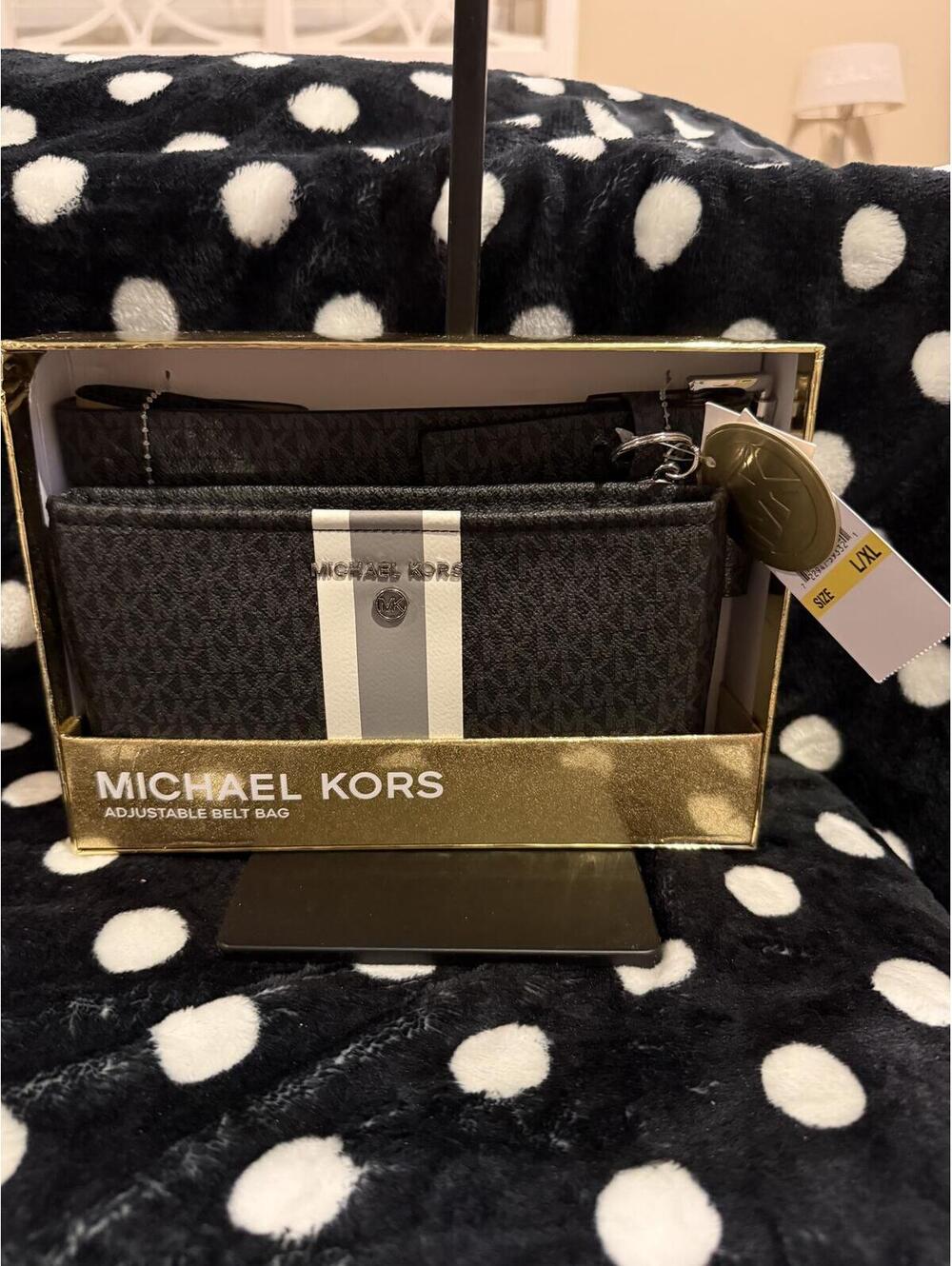 Michael Kors Adjustable Belt Bag in Black with White Stripe New in Box